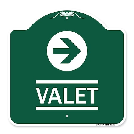 Signmission Designer Series Sign-Valet Right Arrow, Green & White Aluminum Sign, 18" x 18", GW-1818-22743 A-DES-GW-1818-22743